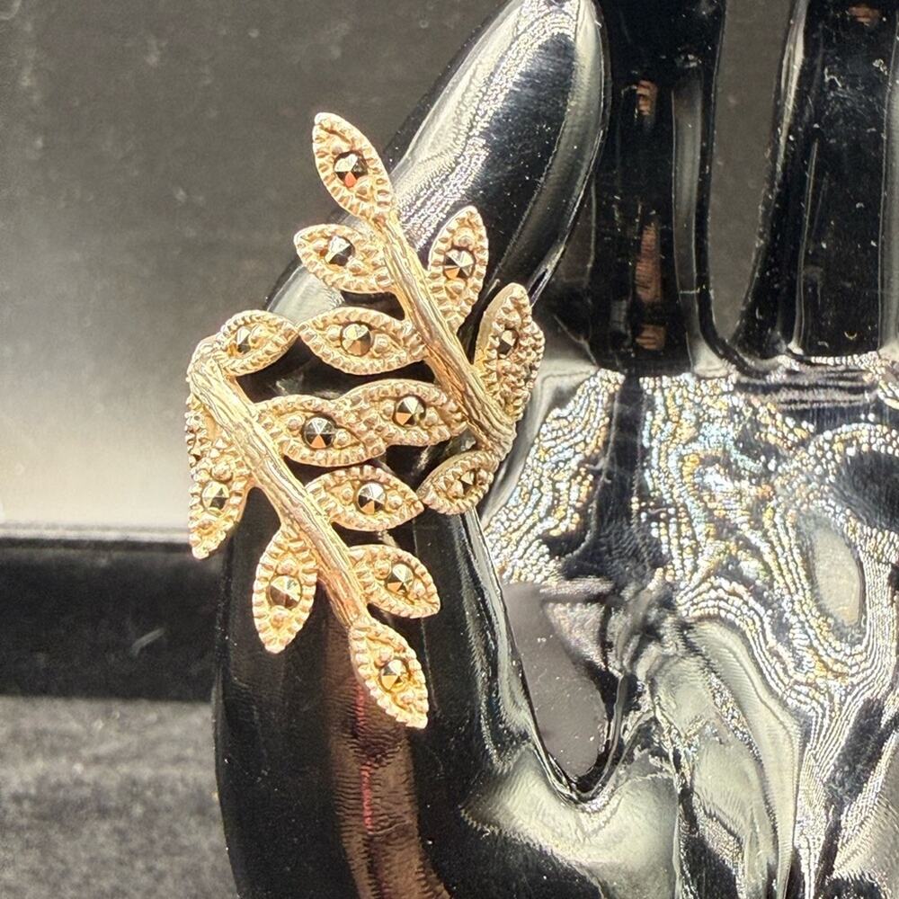 Sterling Silver 925 Marcasite Leaf wrap Statement Ring size 4